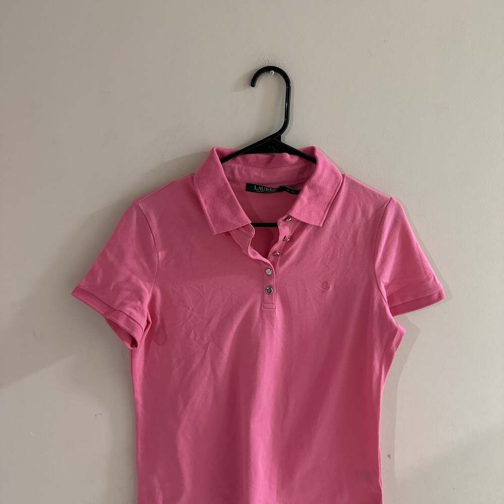 LAUREN Ralph Lauren Short Sleeve Polo Shirt with Logo, Women's Pink, Size M